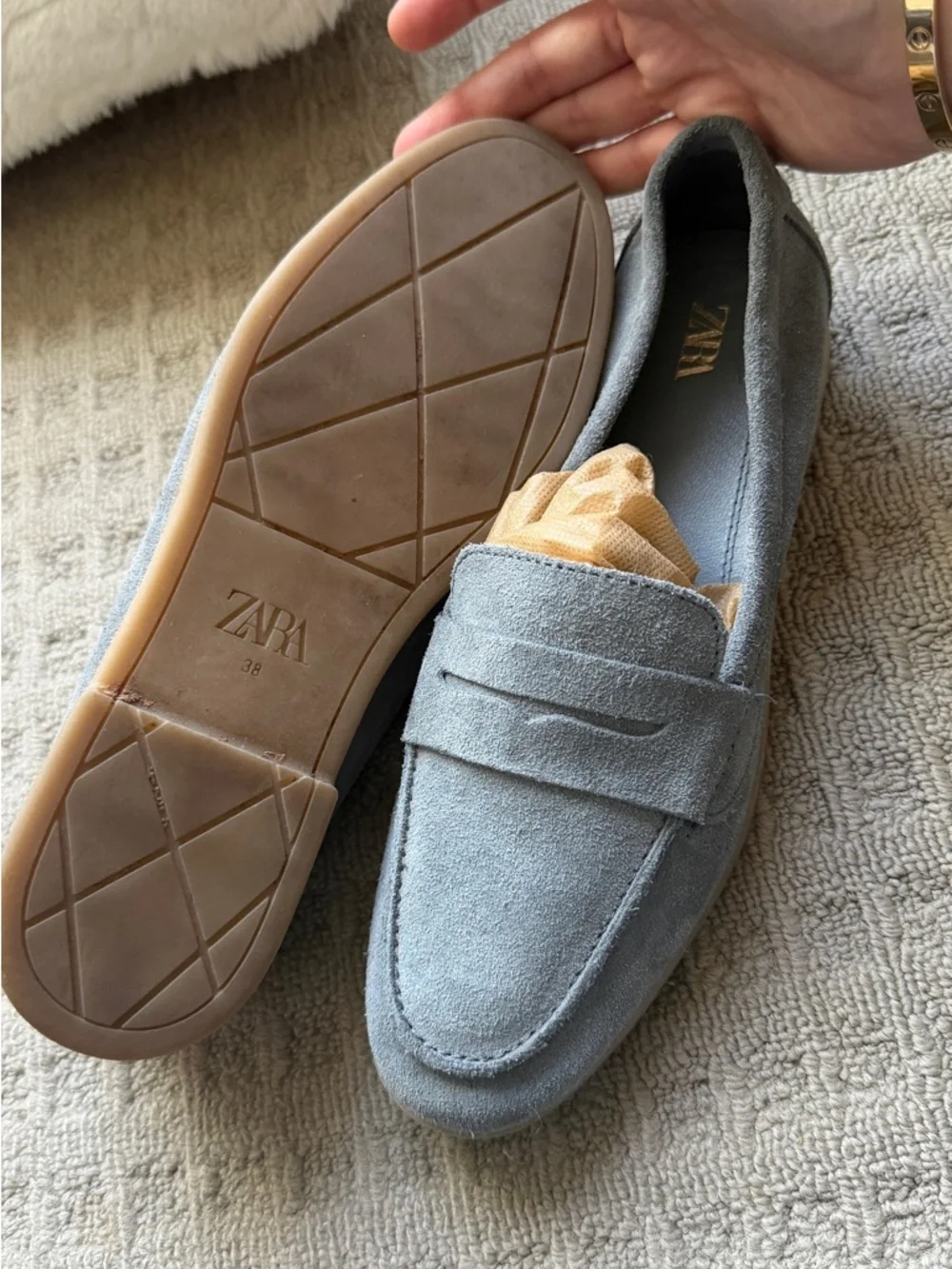 Zara Women's Suede Penny Loafers - Gray - Picture 2 of 4